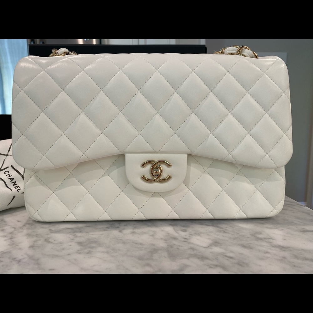 Chanel White Lambskin Jumbo flap bag, New with Tags still attached